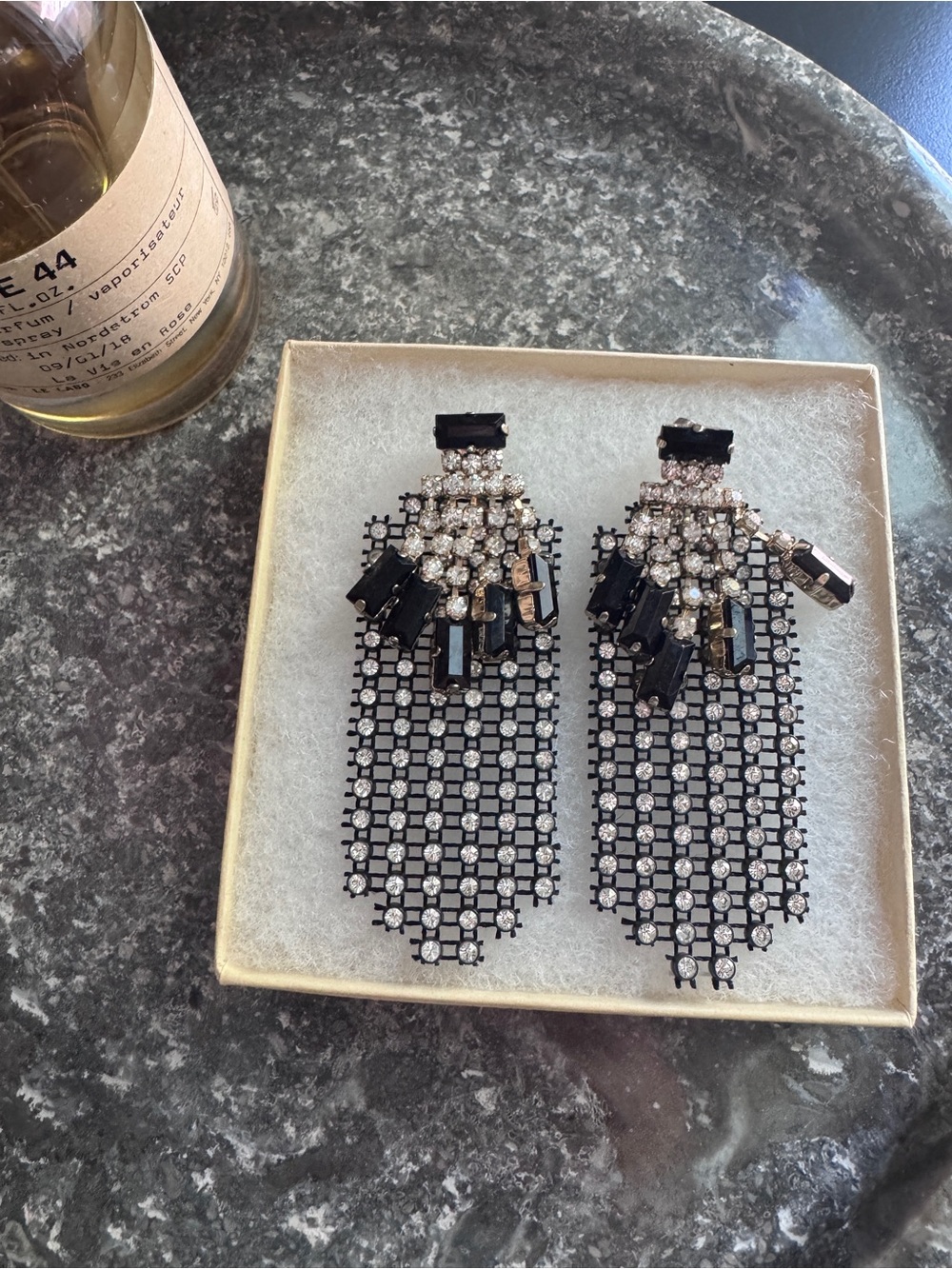 Art Deco Style Black and Clear Crystal Fringe Earrings Lightweight